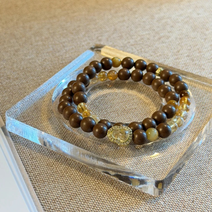 Double-wrap Herbal Incense Bracelet｜"Prosperity Blessing", Citrine & Tiger's Eye, Various Herbal Recipes Available