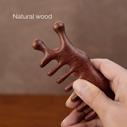Massage Comb | 5-Tooth Golden Sandalwood - Multi-Functional Meridian Massage Comb