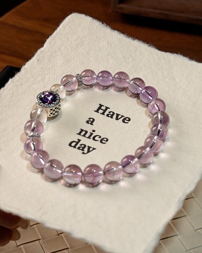 Icy Grape, Brazilian Amethyst & Clear Quartz Bracelet, Support Your Studies
