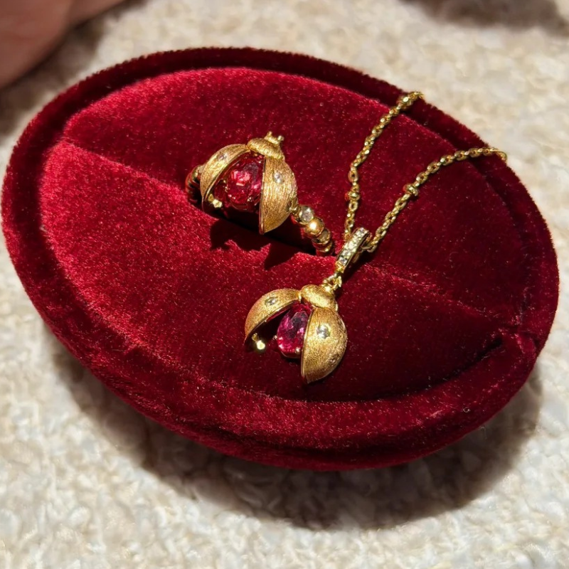 Gold-Plated 925 Silver｜Beetle Jewelry Set (Necklace+Ring)