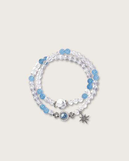 Glacier Coast, Multi-Wrap Aquamarine & Clear Quartz Bracelet, Find Your Stillness