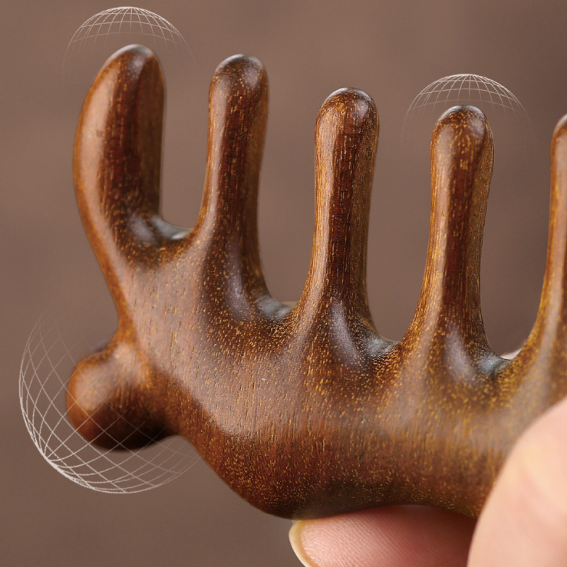 Massage Comb | 5-Tooth Golden Sandalwood - Multi-Functional Meridian Massage Comb