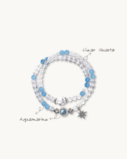 Glacier Coast, Multi-Wrap Aquamarine & Clear Quartz Bracelet, Find Your Stillness