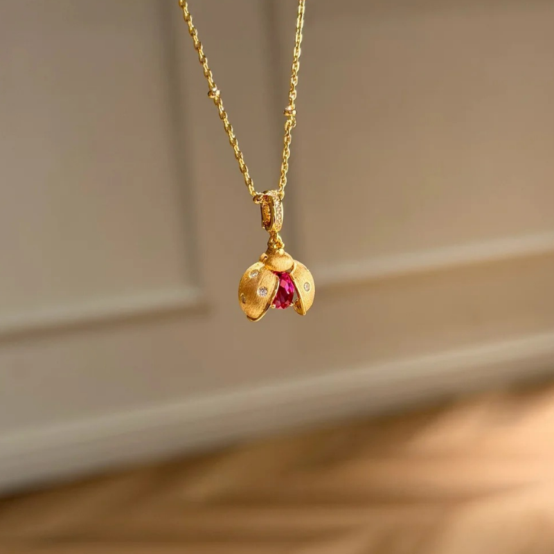 Gold-Plated 925 Silver｜Beetle Jewelry Set (Necklace+Ring)