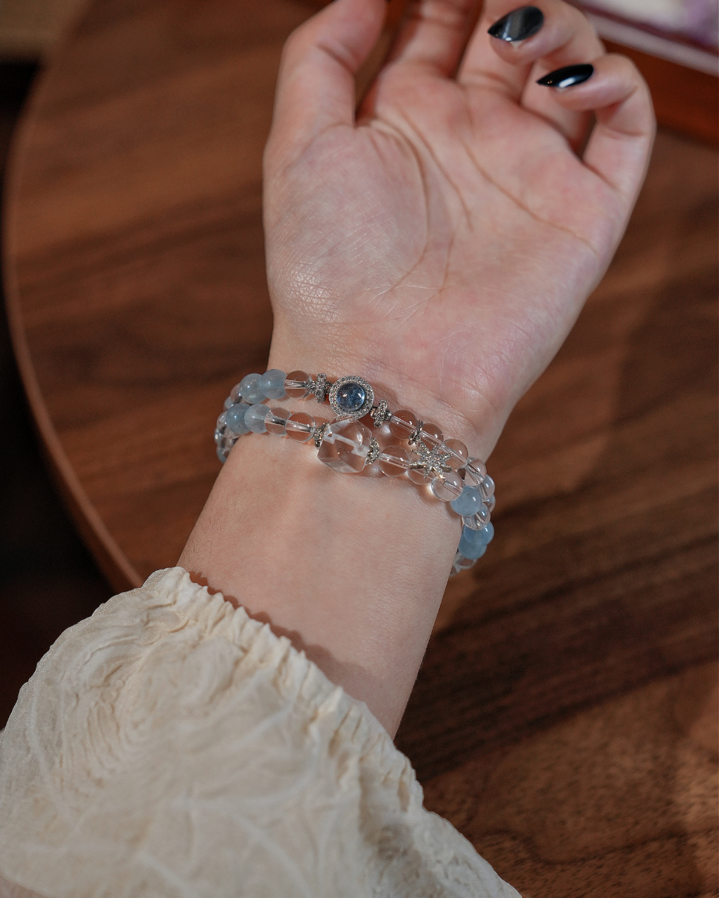 Glacier Coast, Multi-Wrap Aquamarine & Clear Quartz Bracelet, Find Your Stillness