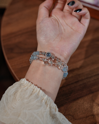 Glacier Coast, Multi-Wrap Aquamarine & Clear Quartz Bracelet, Find Your Stillness