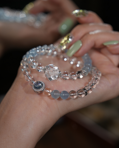 Glacier Coast, Multi-Wrap Aquamarine & Clear Quartz Bracelet, Find Your Stillness
