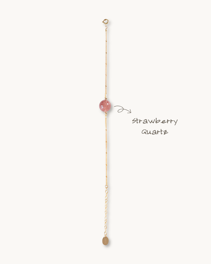 Wish Pearl, Strawberry Quartz Chain Bracelet, Love