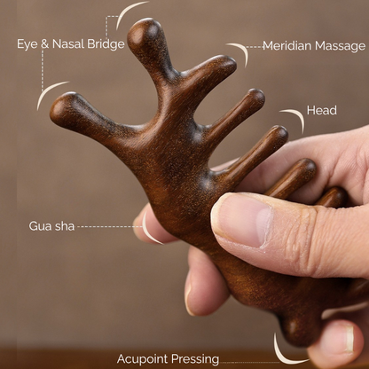 Massage Comb | 5-Tooth Golden Sandalwood - Multi-Functional Meridian Massage Comb