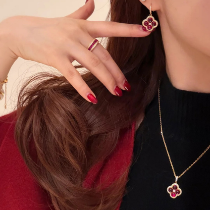 Gold-Plated 925 Silver｜Lucky Red Clover Necklace – Fortune & Blessing
