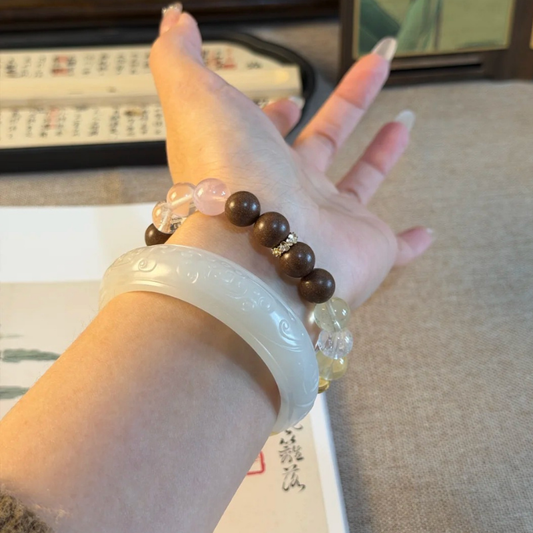 Herbal Incense Bracelet｜"Manifestation Trio", Citrine, Clear Quartz & Rose Quartz, Various Herbal Recipes Available