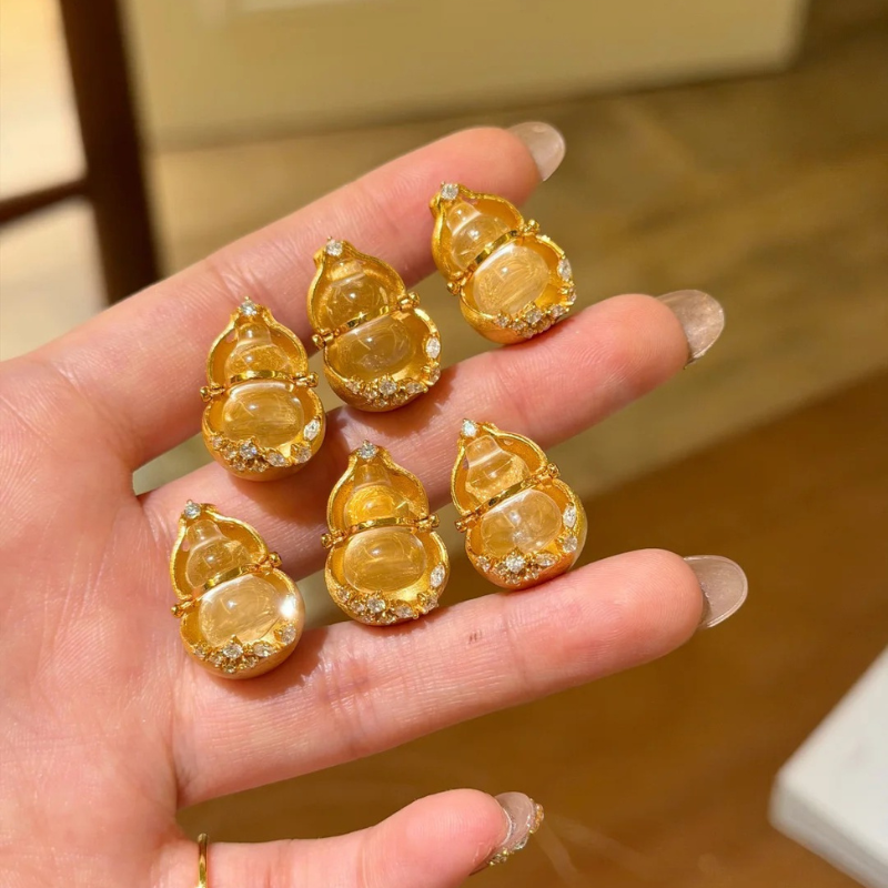 Gold-Plated 925 Silver｜Crystal Within Crystal Gourd - Gold-Wrapped Quartz Talisman for Wealth & Clarity