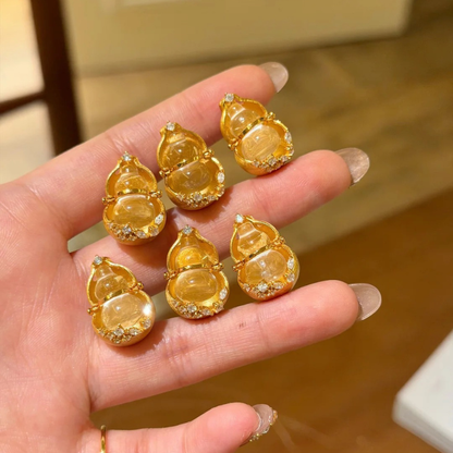 Gold-Plated 925 Silver｜Crystal Within Crystal Gourd - Gold-Wrapped Quartz Talisman for Wealth & Clarity