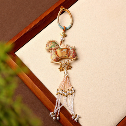 Double-Sided Song Jin Horse & Crystal Tassel Charm | Lucky Charm for Car, Bag