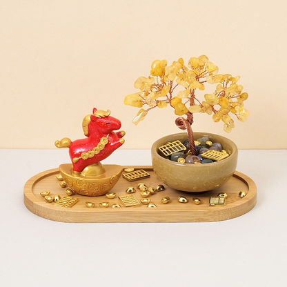 Citrine Feng Shui Tree & Horse Set - Abundance & Speed for 2026 Year of the Horse