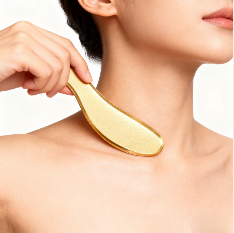 Brass Gua Sha Tool - Professional TCM Face & Body Scraper for Energy Flow