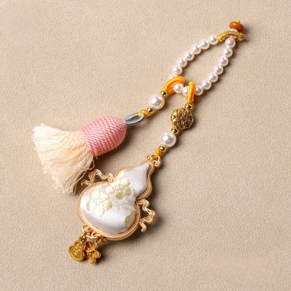 Flying Gourd Charm | Double-sided Embroidered Winged Gourd Ornament with Braided Tassel