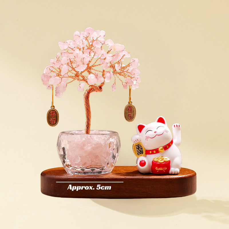 Rose Quartz Feng Shui Tree & Lucky Cat Set - Love & Harmony Attraction