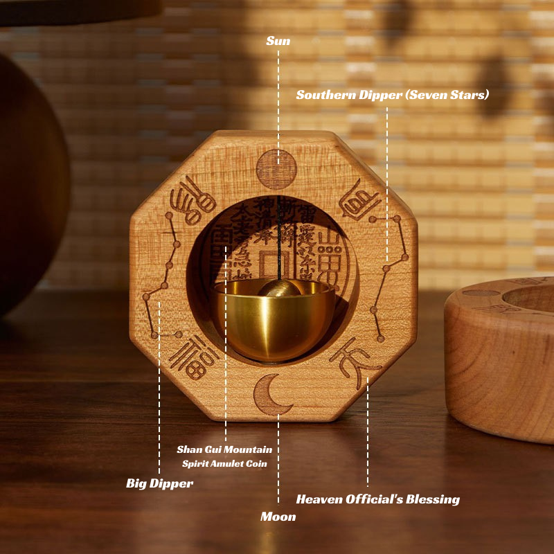 Bagua Peach Wood & Brass Talisman Door Chime | Feng Shui Protection & Energy Harmony