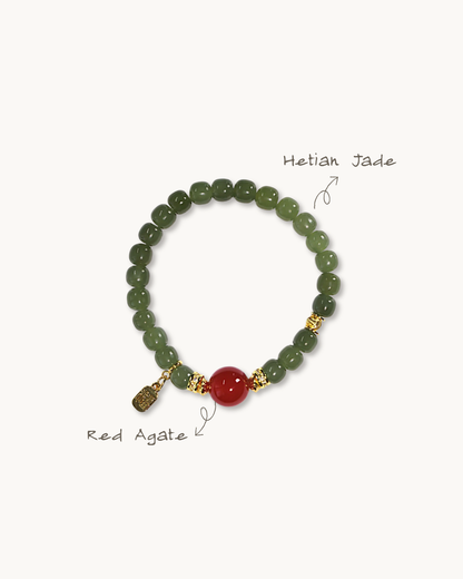 Prosperous Jade, Hetian Jade & Red Agate Bracelet, Protect Your Energy