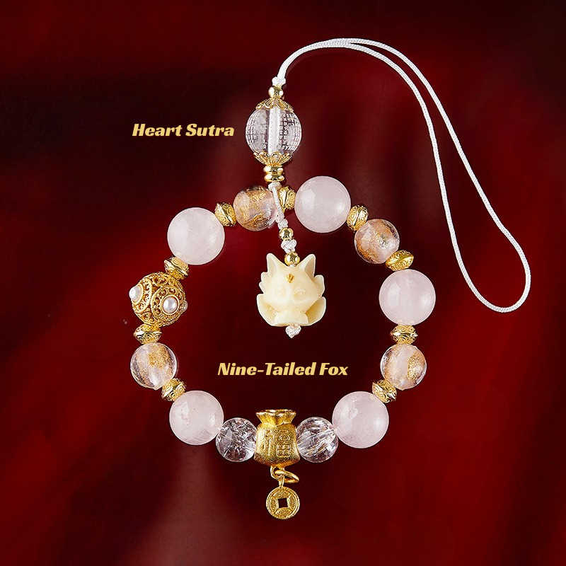 Nine-Tailed Fox Charm | Choose: Pink Porcelain for Five Blessings or Rose Quartz for Love