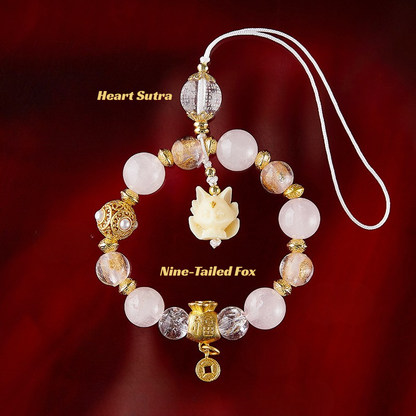Nine-Tailed Fox Charm | Choose: Pink Porcelain for Five Blessings or Rose Quartz for Love