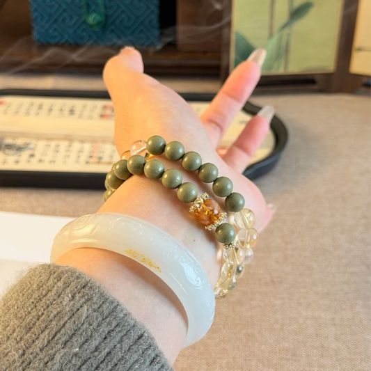 Double-wrap Herbal Incense Bracelet｜"Golden Aura", Yellow Aura Quartz & Citrine, Various Herbal Recipes Available