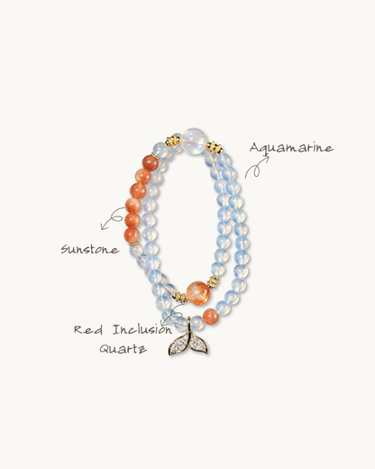 Sunrise at Sea, Multi-Wrap Aquamarine & Sunstone Bracelet, Boost Your Energy
