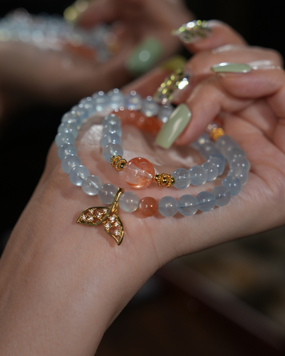 Sunrise at Sea, Multi-Wrap Aquamarine & Sunstone Bracelet, Boost Your Energy