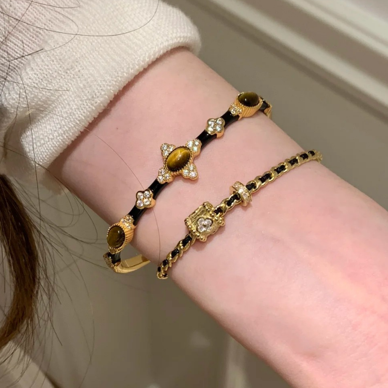 Gold-Plated 925 Silver｜ Tiger Eye Jewelry Set (Bangle+Ring+Earrings)