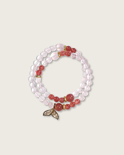 Mermaid Peach, Multi-Wrap Rose Quartz Bracelet, Boost Your Charm