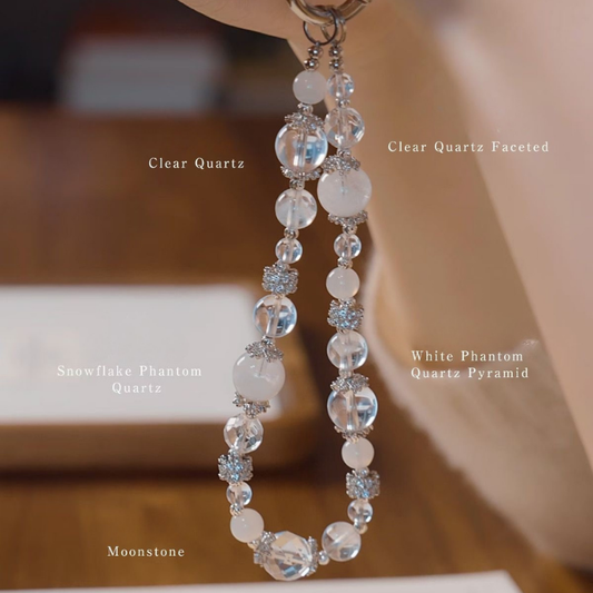 Phone Strap | White Whisper – White Moonstone & White Phantom for Purification & Calm