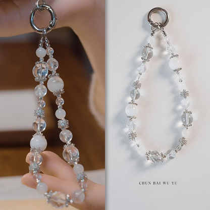 Phone Strap | White Whisper – White Moonstone & White Phantom for Purification & Calm