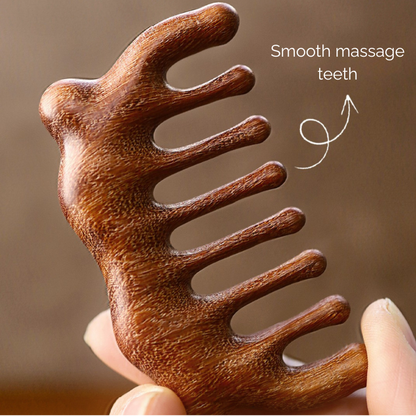 Massage Comb | 6-Tooth Golden Sandalwood - High-Low Teeth for Head Meridian