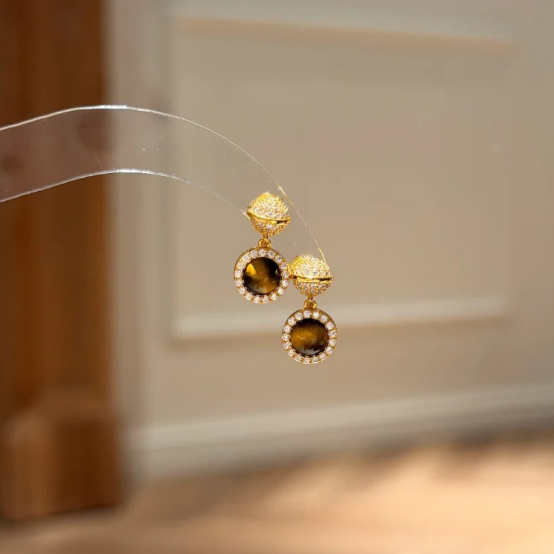 Gold-Plated 925 Silver｜Tiger's Eye Earrings