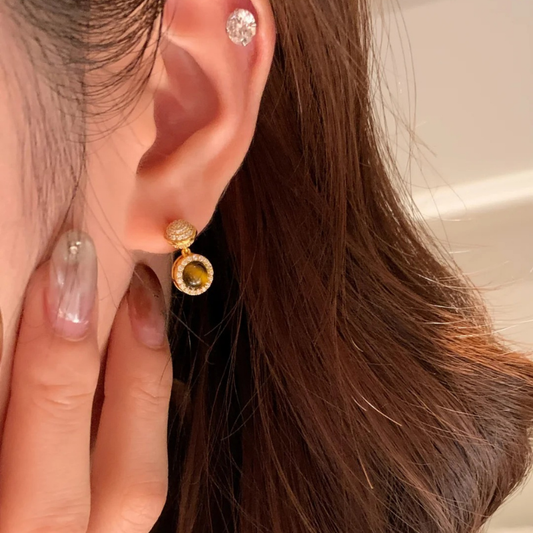 Gold-Plated 925 Silver｜Tiger's Eye Earrings