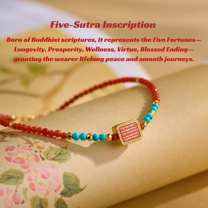 Nanhong Beads & Five Mantras Bracelet - Tibetan Buddhist Protection & Blessings