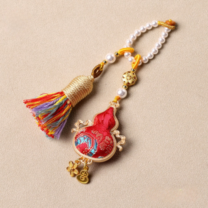 Flying Gourd Charm | Double-sided Embroidered Winged Gourd Ornament with Braided Tassel