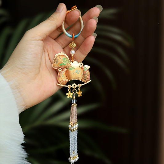 Double-Sided Song Jin Horse & Crystal Tassel Charm | Lucky Charm for Car, Bag