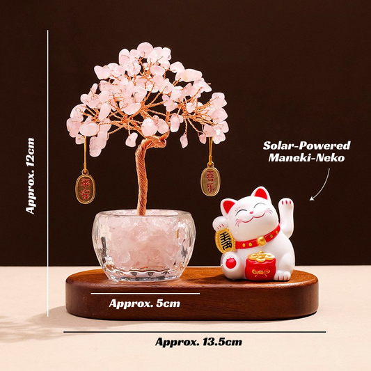 Rose Quartz Feng Shui Tree & Lucky Cat Set - Love & Harmony Attraction