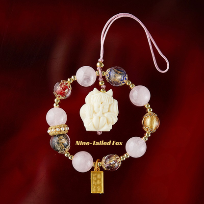 Nine-Tailed Fox Charm | Choose: Pink Porcelain for Five Blessings or Rose Quartz for Love