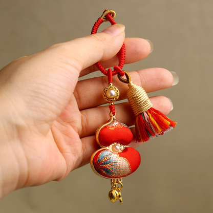 Embroidered Gourd Charm | Classic Symbol of Good Fortune with Braided Tassel