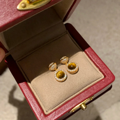 Gold-Plated 925 Silver｜Tiger's Eye Earrings