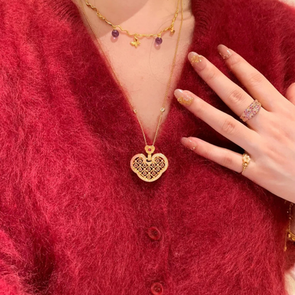 Gold-Plated 925 Silver｜ Ruyi Lock Enamel Hollow-out Jewelry Set (Bracelet+Necklace)