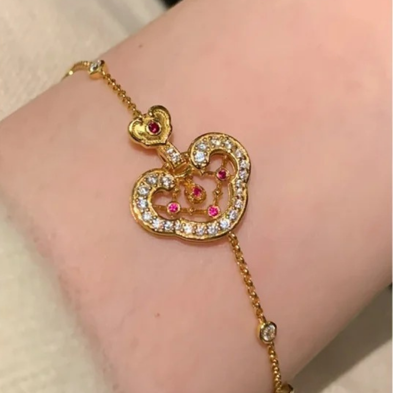 Gold-Plated 925 Silver｜ Ruyi Lock Enamel Hollow-out Jewelry Set (Bracelet+Necklace)