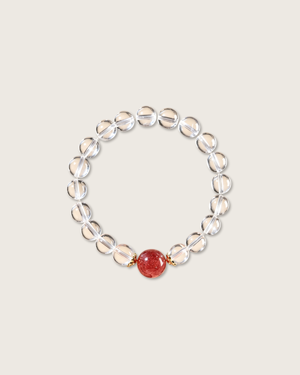 Strawberry Kiss, Strawberry & Clear Quartz Bracelet, Attract Love & Luck