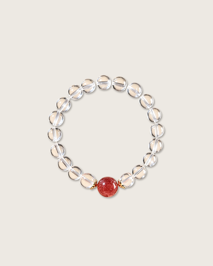 Strawberry Kiss, Strawberry & Clear Quartz Bracelet, Attract Love & Luck