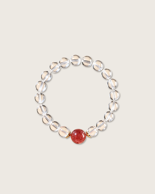 Strawberry Kiss, Strawberry & Clear Quartz Bracelet, Attract Love & Luck