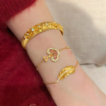 Gold-Plated 925 Silver｜ Ruyi Lock Enamel Hollow-out Jewelry Set (Bracelet+Necklace)