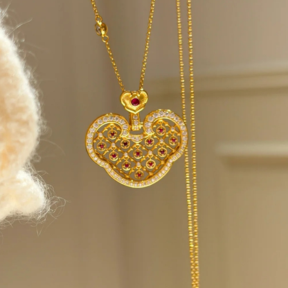 Gold-Plated 925 Silver｜ Ruyi Lock Enamel Hollow-out Jewelry Set (Bracelet+Necklace)